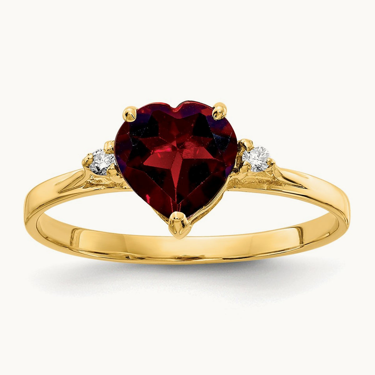 Heart Garnet AA Diamond ring, 7mm, 14K