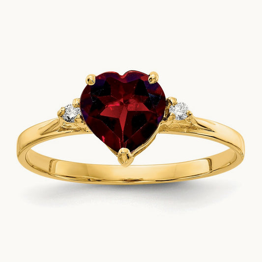 Heart Garnet AA Diamond ring, 7mm, 14K