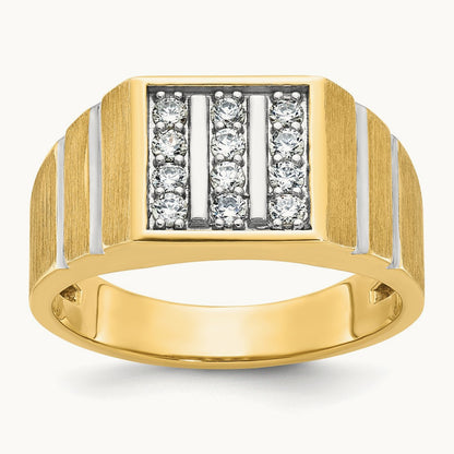 w/ White RH IBGoodman Men's Satin & Grooved 3-Row Diamond Ring, 14K
