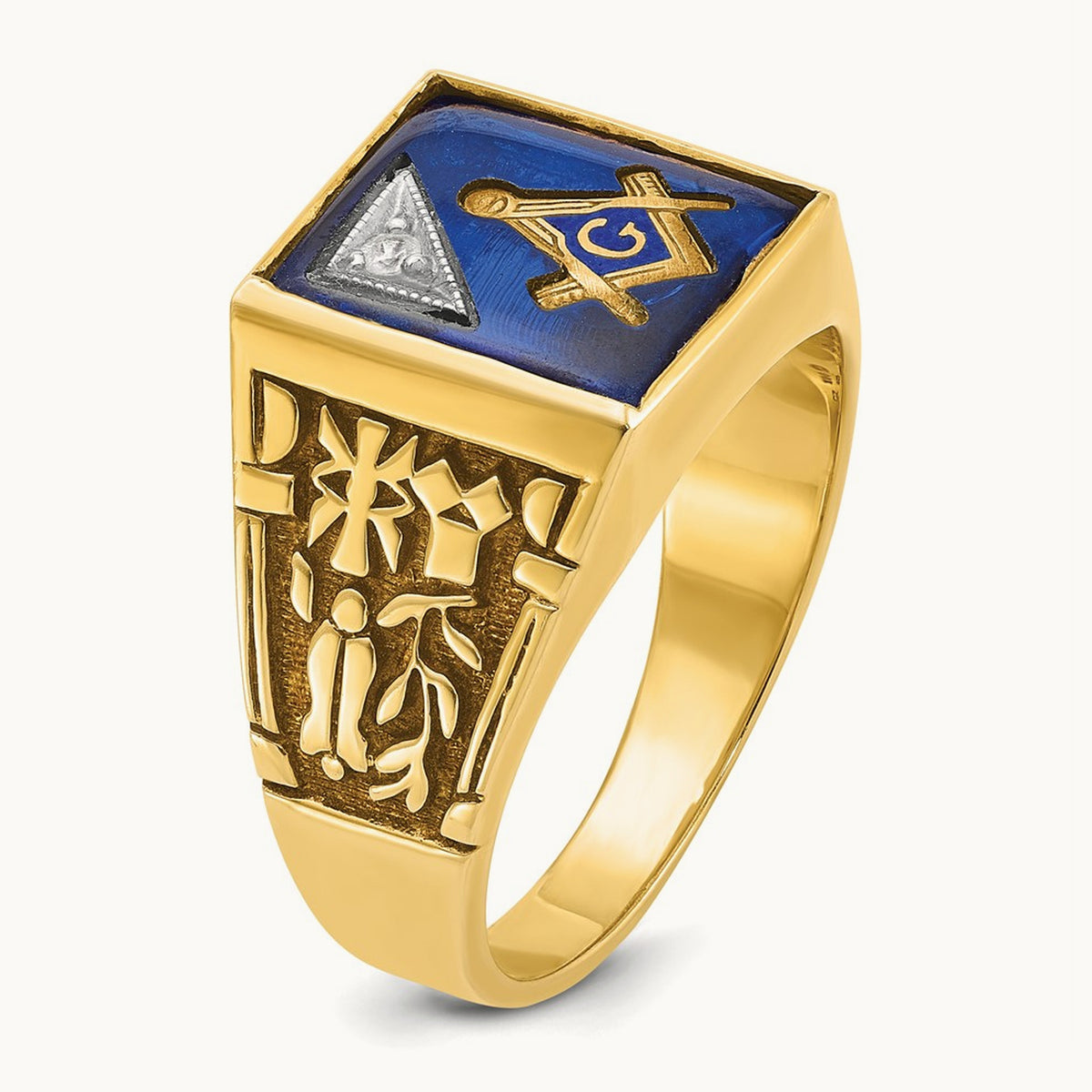 14ktt IBGoodman Men's Lab Cr. Sapphire & Dia Blue Lodge Masonic Ring