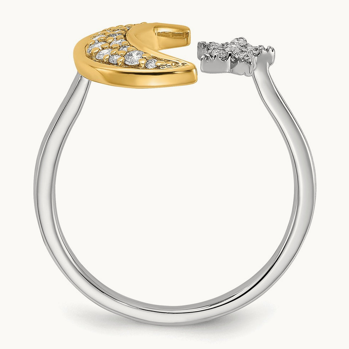 Diamond Moon w/Star Ring, 14K Two-tone