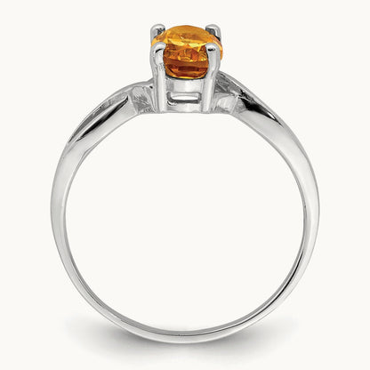 7x5mm Oval Citrine ring, 14K White Gold