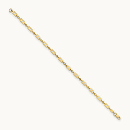 Polished Fancy Rectangle Link 7.5in Bracelet — 14K Yellow Gold