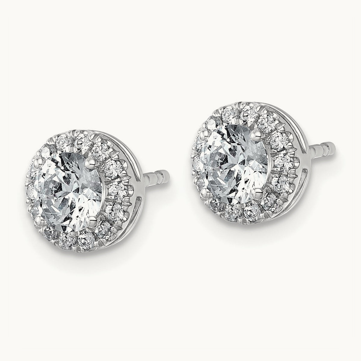 Round Halo Post Earrings, 0.50-7.50 ct tw Lab-Grown Diamond — 1 1/5 ct, 14K White Gold