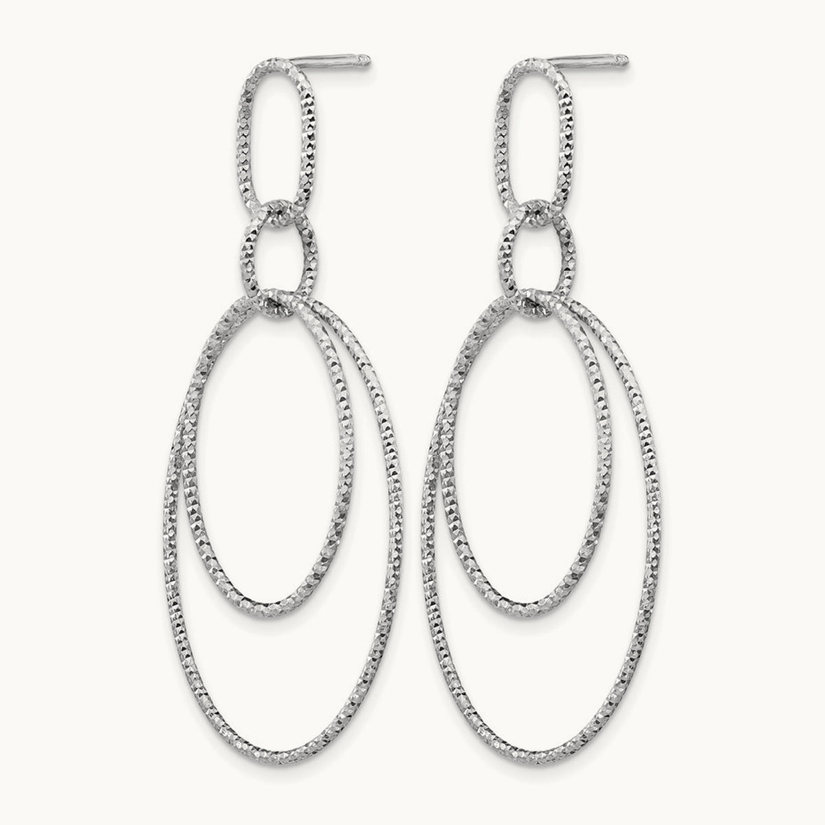 Rh-plated D/C Oval Post Dangle Earrings, Sterling Silver — Leslie's