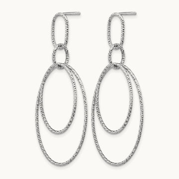 Rh-plated D/C Oval Post Dangle Earrings, Sterling Silver — Leslie's