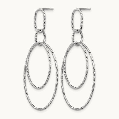 Rh-plated D/C Oval Post Dangle Earrings, Sterling Silver — Leslie's
