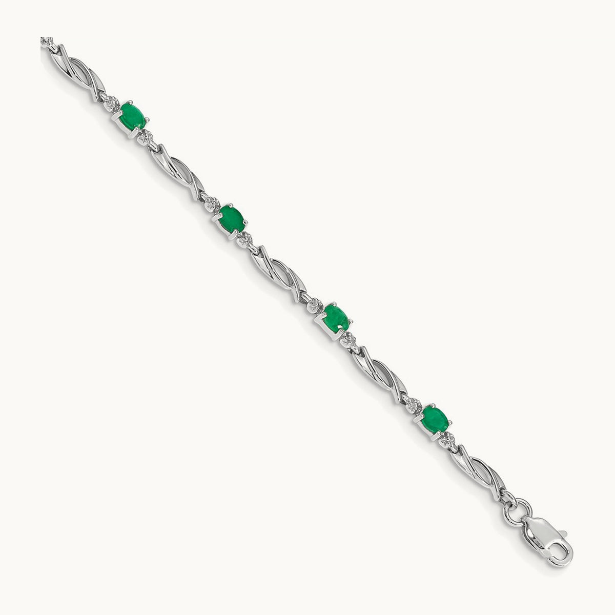 Diamond and Emerald Bracelet, 14K White Gold