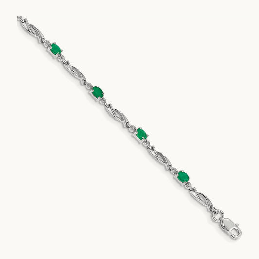 Diamond and Emerald Bracelet, 14K White Gold