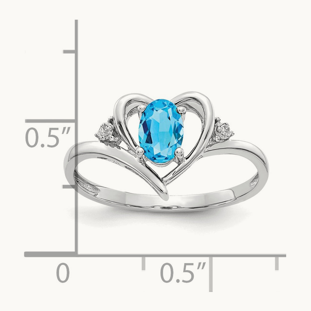Blue Topaz and Diamond Heart Ring — 14K White Gold, 7