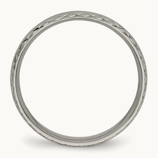 Polished Grooved Criss Cross Design Band, 5mm, Titanium