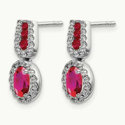 Diamond and Ruby Earrings, 14K White Gold