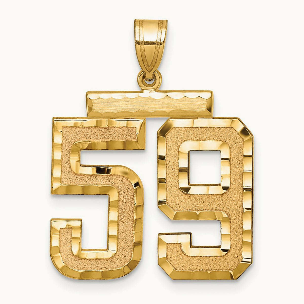 Large Brushed Diamond-cut Number 59 Charm, 14K