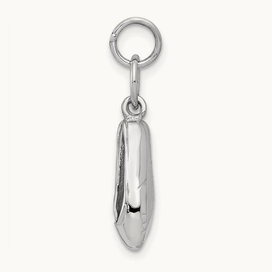 Solid Polished 3-D Moveable Ballet Slippers Charm, 14K White Gold