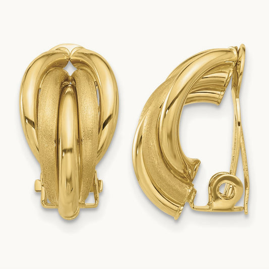 Polished and Satin Omega Clip Non-pierced Earrings, 14K