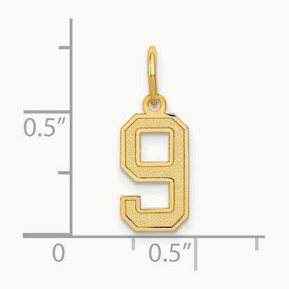Small Satin Number 9 Charm — 14K Yellow Gold
