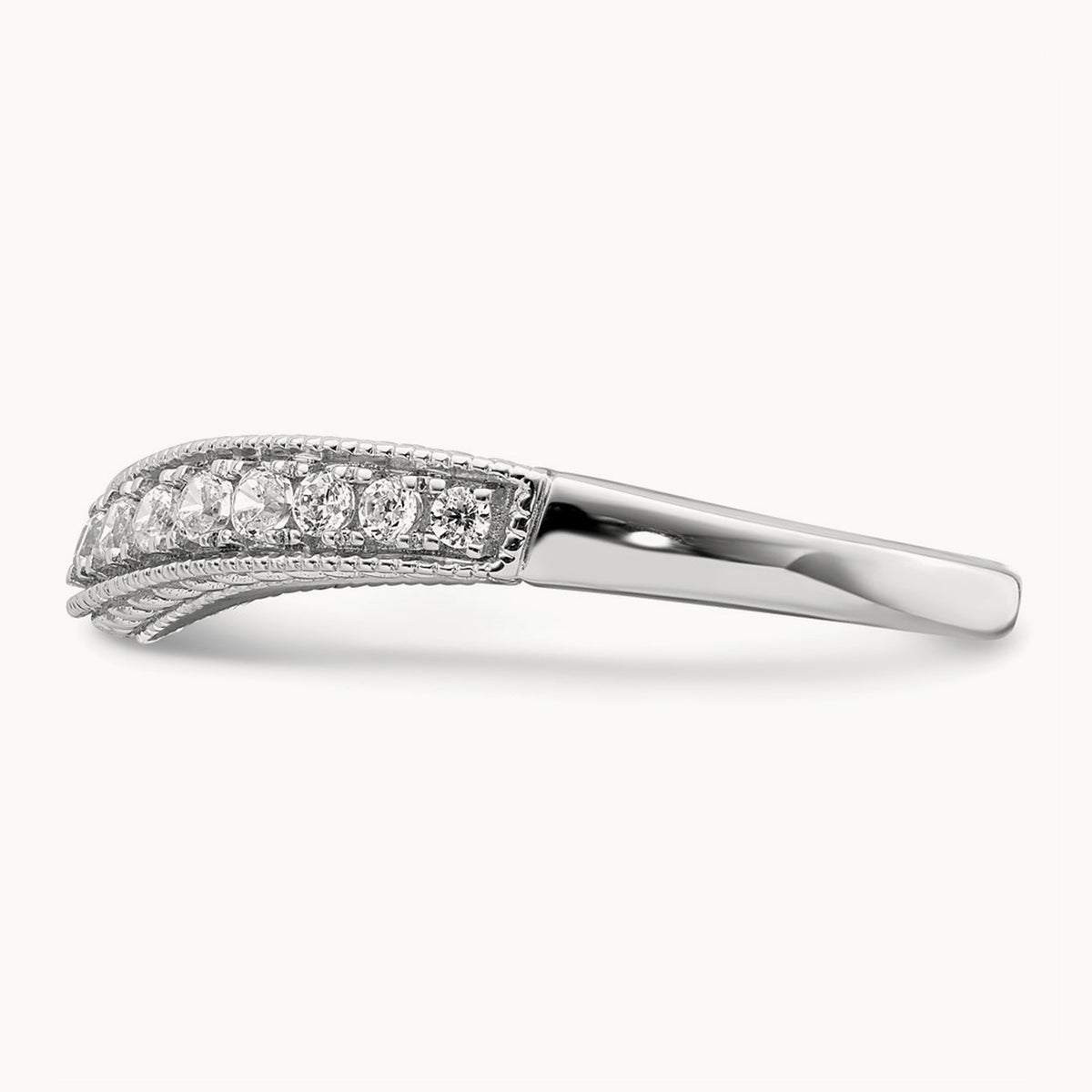 Contoured Diamond Wedding Band, 14K White Gold