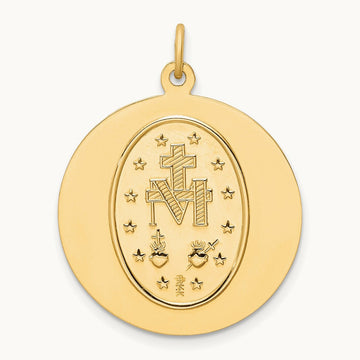 Solid Polished/Satin Round Miraculous Medal, 14K
