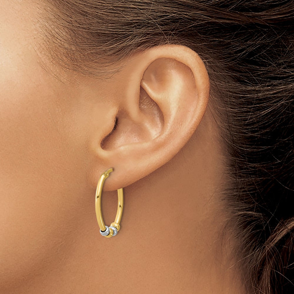 Polished with Beads Oval Hoop Earrings — 17mm