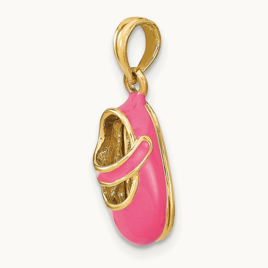 w/ Pink Enamel 3-D Baby Shoe Charm, 14K