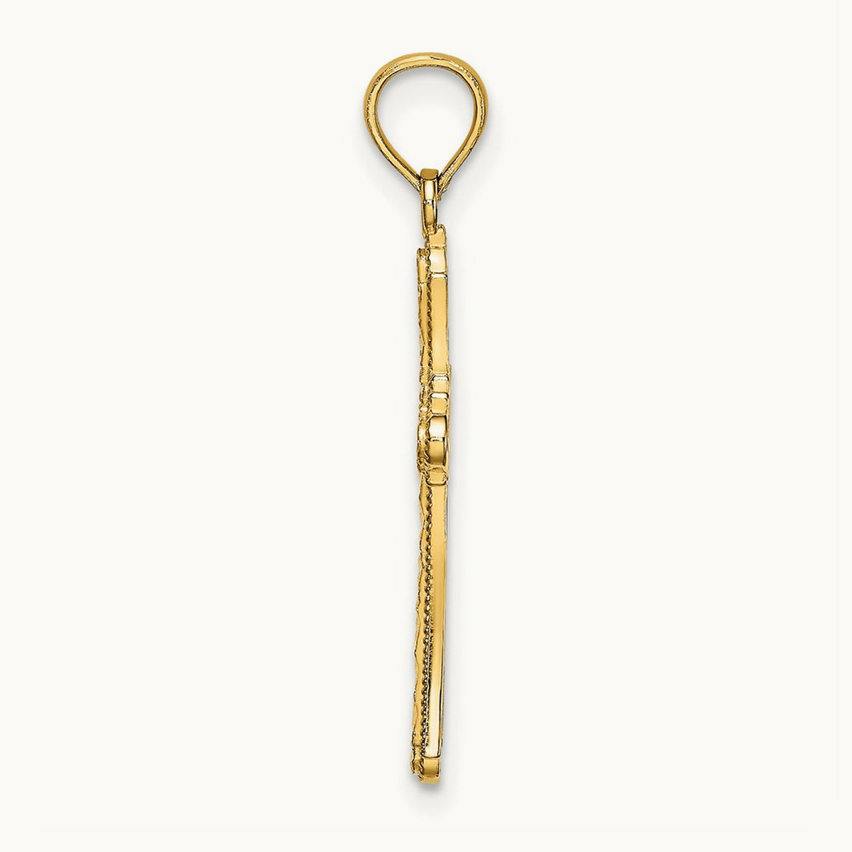 Diamond-cut Striped Cross Charm — 14K Yellow Gold