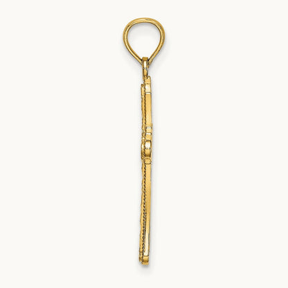 Diamond-cut Striped Cross Charm — 14K Yellow Gold