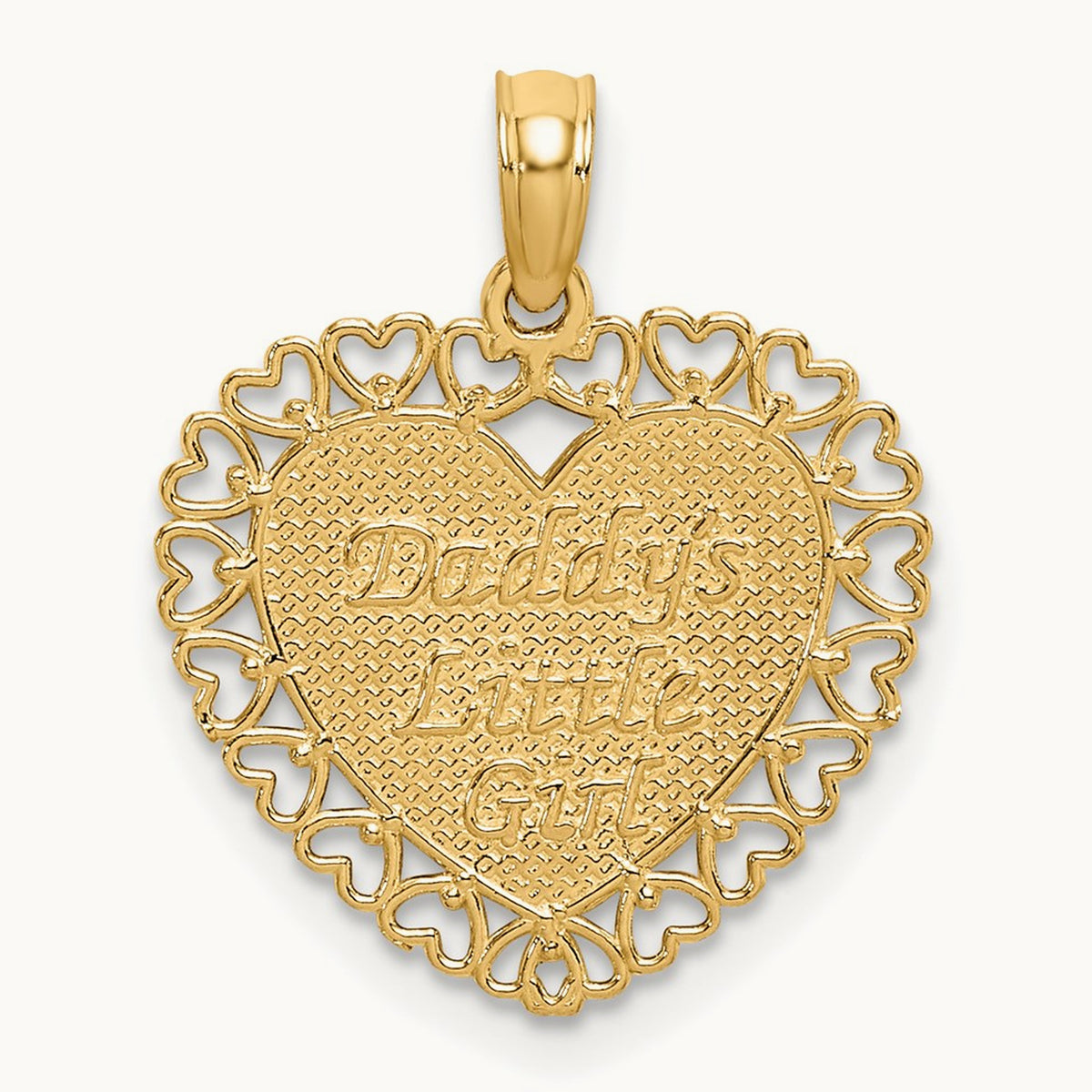 Polished DADDYS LITTLE GIRL Textured Heart Charm, 14K Gold