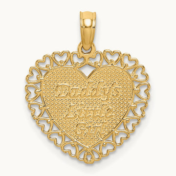 Polished DADDYS LITTLE GIRL Textured Heart Charm, 14K Gold