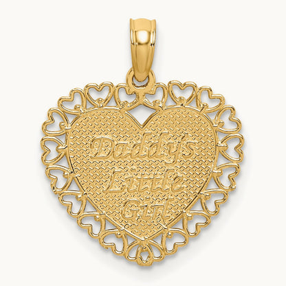 Polished DADDYS LITTLE GIRL Textured Heart Charm, 14K Gold