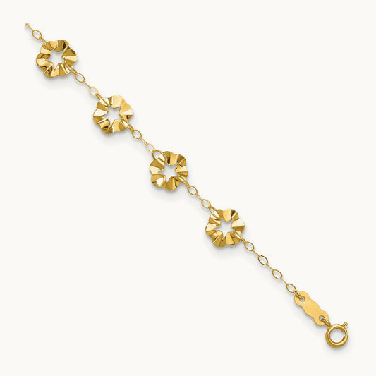 Adjustable Flower 10in Plus 1in ext. Anklet, 14K