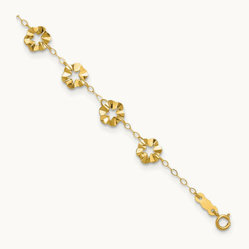 Adjustable Flower 9in Plus 1in ext. Anklet, 14K