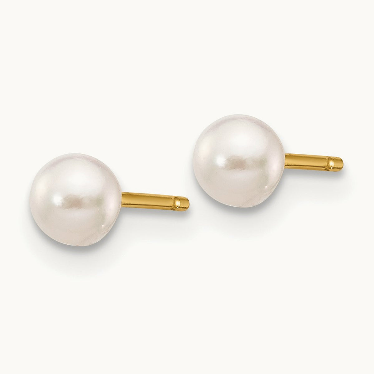 3- Round White Saltwater Akoya Cultured Pearl Stud Post Earrings, 4mm, 14K