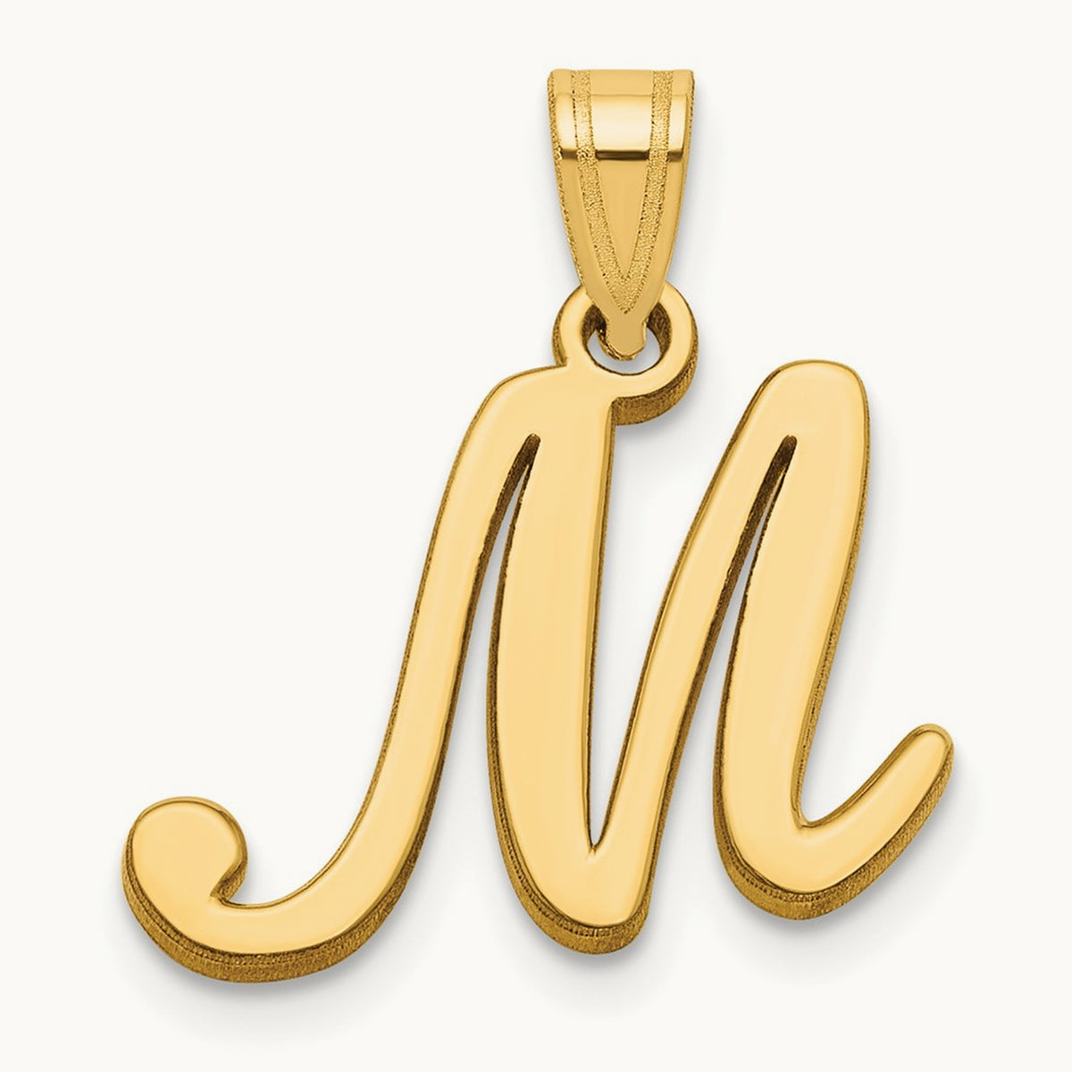 Script Letter M Initial Pendant, 14K Yellow Gold