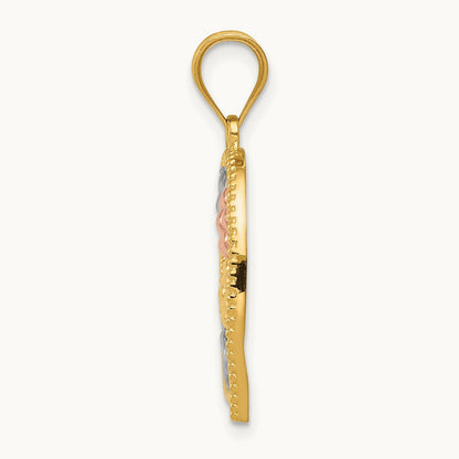 Tricolor MOM & Flowers Pendant, 14K
