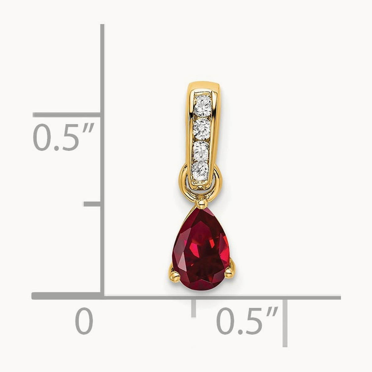 Pear Created Ruby and Lab-Grown Diamond Pendant — 14K Yellow Gold