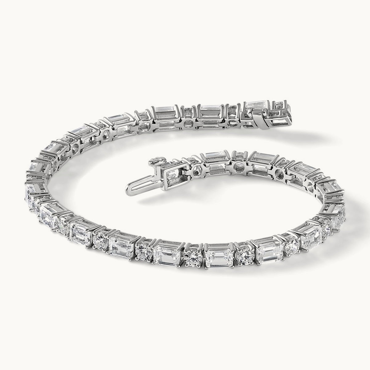 Emerald/Round Tennis Bracelet, 10.00 ct tw Lab-Grown Diamond — 14K White Gold