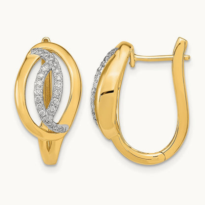 Polished Diamond Oval Hinged Hoop Earrings, 14K