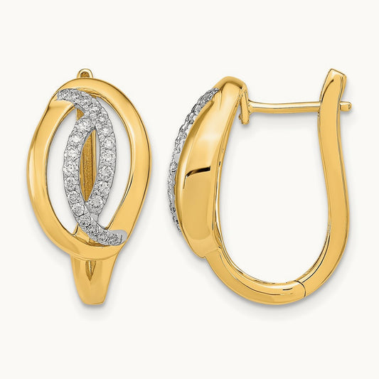 Polished Diamond Oval Hinged Hoop Earrings, 14K
