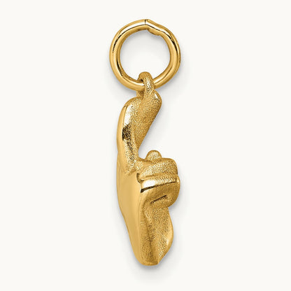 Polished Fingers Crossed Hand Pendant, 14K