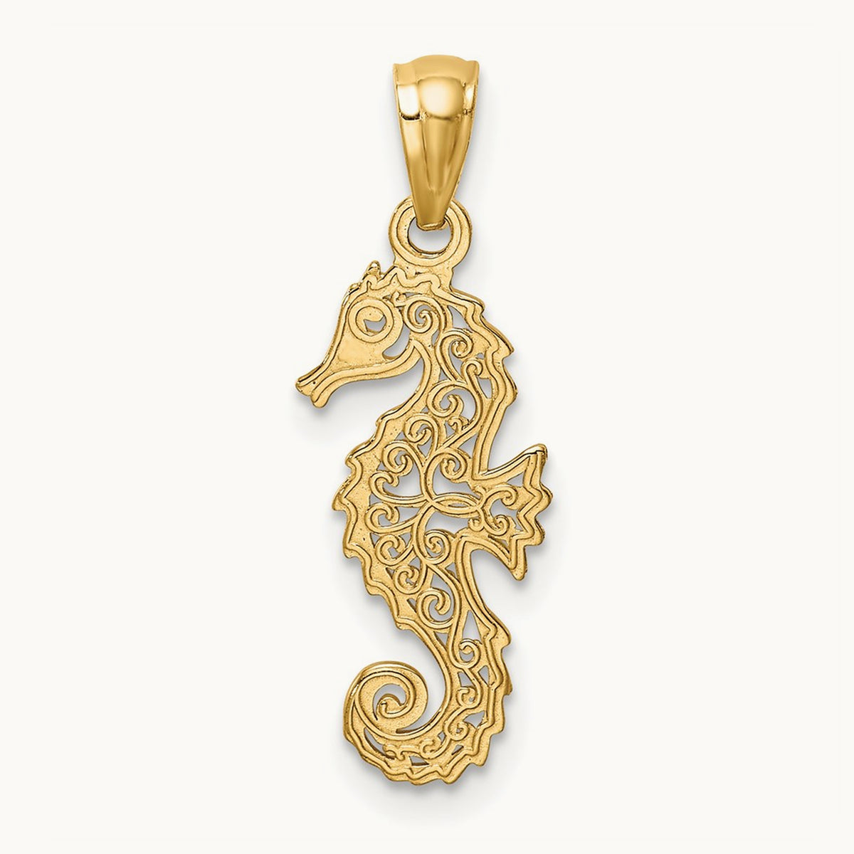 Polished Filigree Seahorse Pendant, 14K Gold