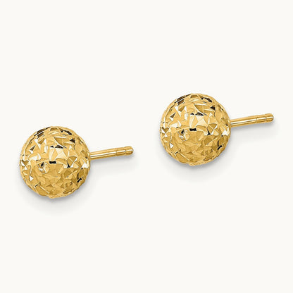 Diamond-Cut Ball Post Earrings — 14K Yellow Gold