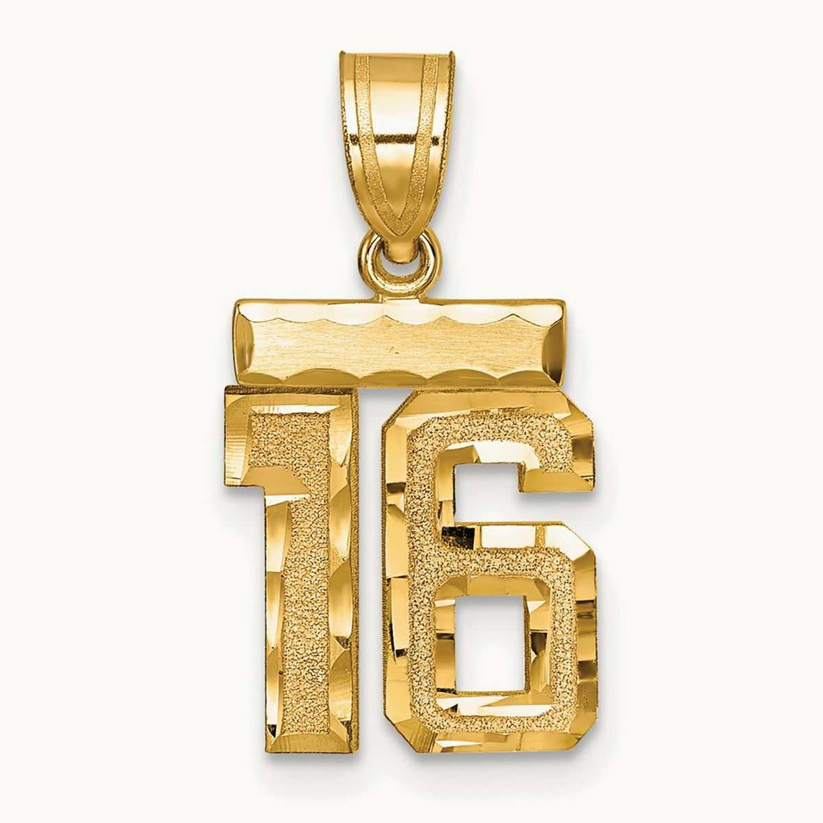 Small Brushed Diamond-cut Number 16 Charm — 14K Yellow Gold