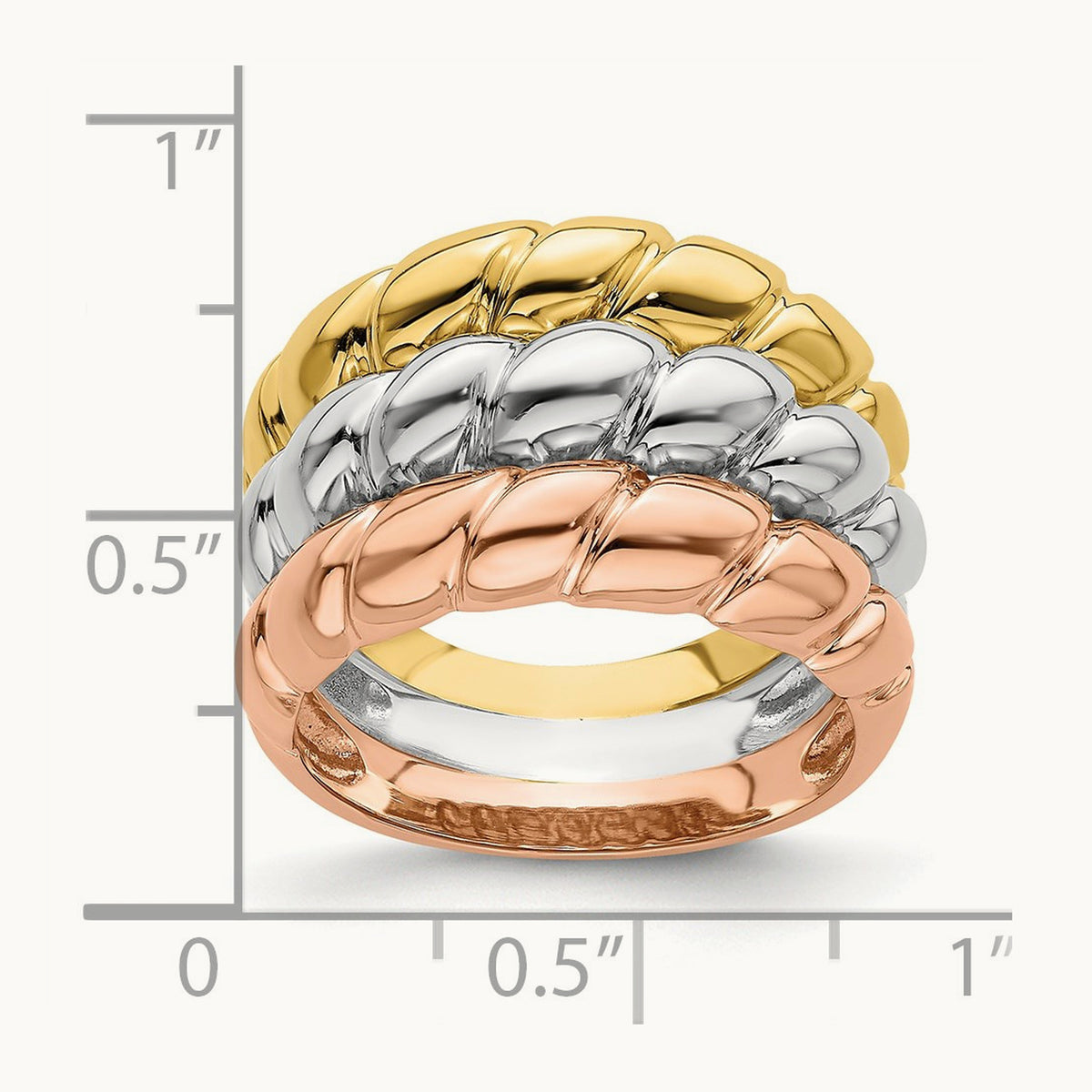Tri-Color Triple Shrimp Band, 14K
