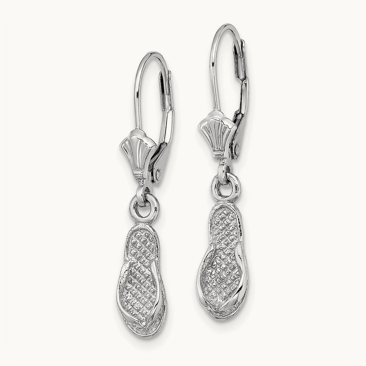 Flip Flop Leverback Earrings, 14K White Gold