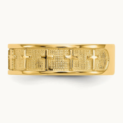 Polished & Satin Cross Band, 14K