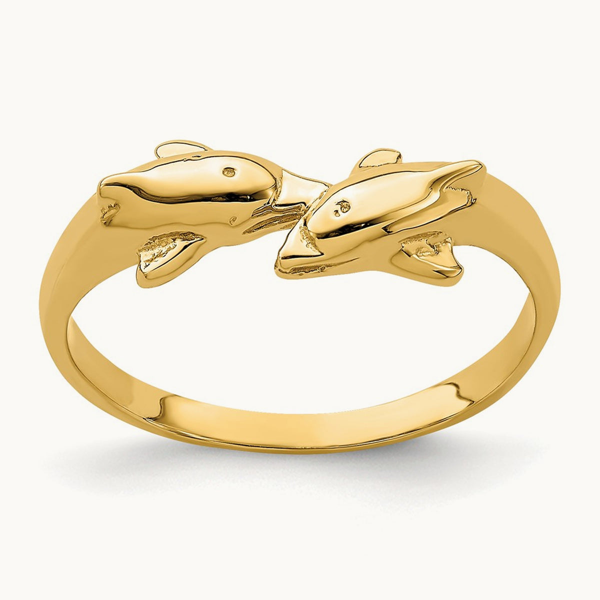Dolphin Kissing Dolphin Ring, 14K