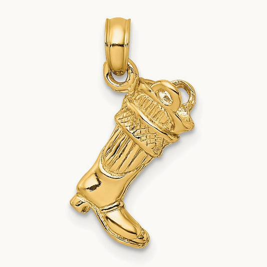 3-D Firefighter Boot Charm, 14K