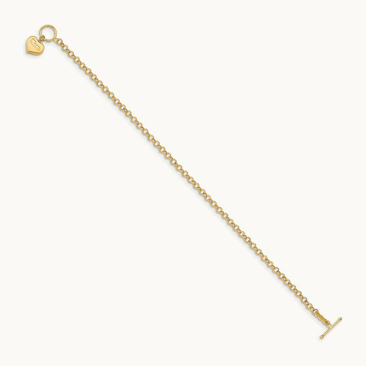 Puffed Mom Heart Toggle Bracelet, 14K
