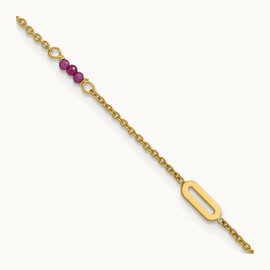 Polished Red Corundum 9in Plus 1in ext Anklet, 14K