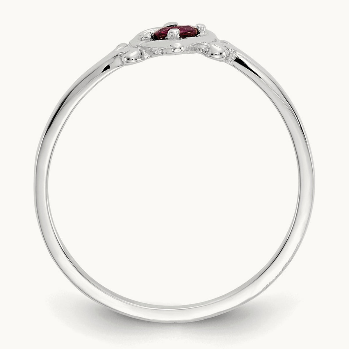 Ruby Birthstone Heart Ring — 14K White Gold, 7